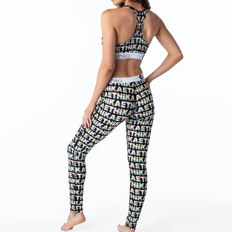 

ETHIKA 2021 Sexy Stretch Sport Sleeveless Full Pant Print 2PCs Set Beach Clothing Ladies Women Sets