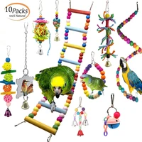 10 packs bird swing chewing toys parrot hanging rope perches toys wooden beads for cockatiels macaws vogel birds parrot cage toy