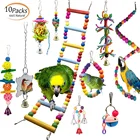 10 упаковок птица качели жевательные игрушки попугай затягивающей веревочки Жердочки игрушки деревянные бусины для кореллы Ара Фогель с изображением птиц и попугаев клетка игрушка