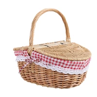 country style wicker picnic basket hamper with lid and handle liners for picnics parties and bbqs