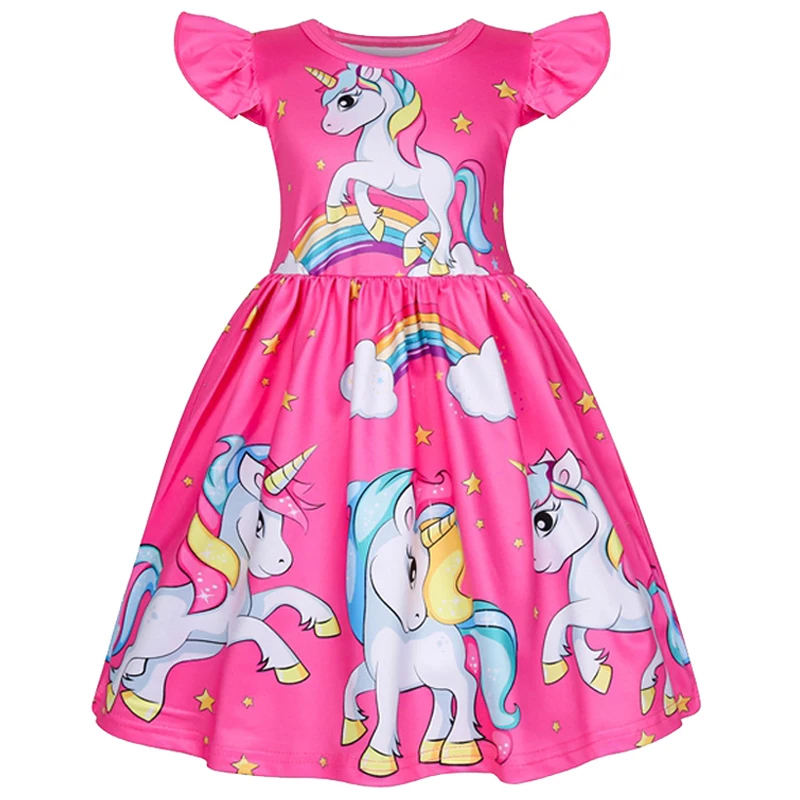 Летние платья для девочек Новое Детское платье с единорогом Одежда принцессы