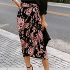 Офисные женские туфли трапециевидная юбка женская летняя обувь Цветочный принт с высокой талией повязки Асимметричная Повседневная одежда размера плюс уличная юбка