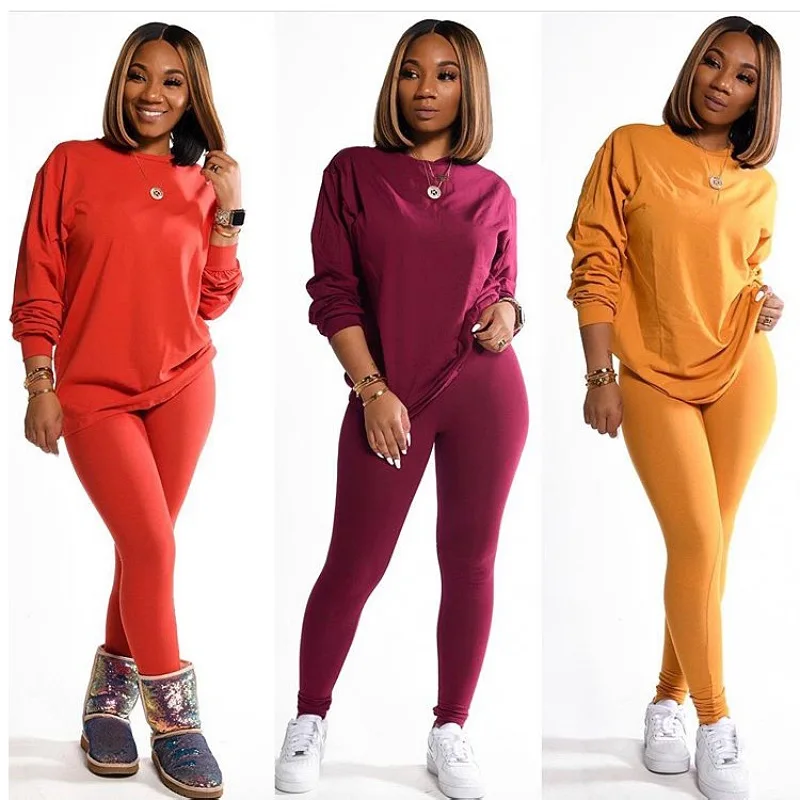 

Autumn and winter new style comfortable casual solid color suit fashion loose simple cotton sweater + trousers ladies suit