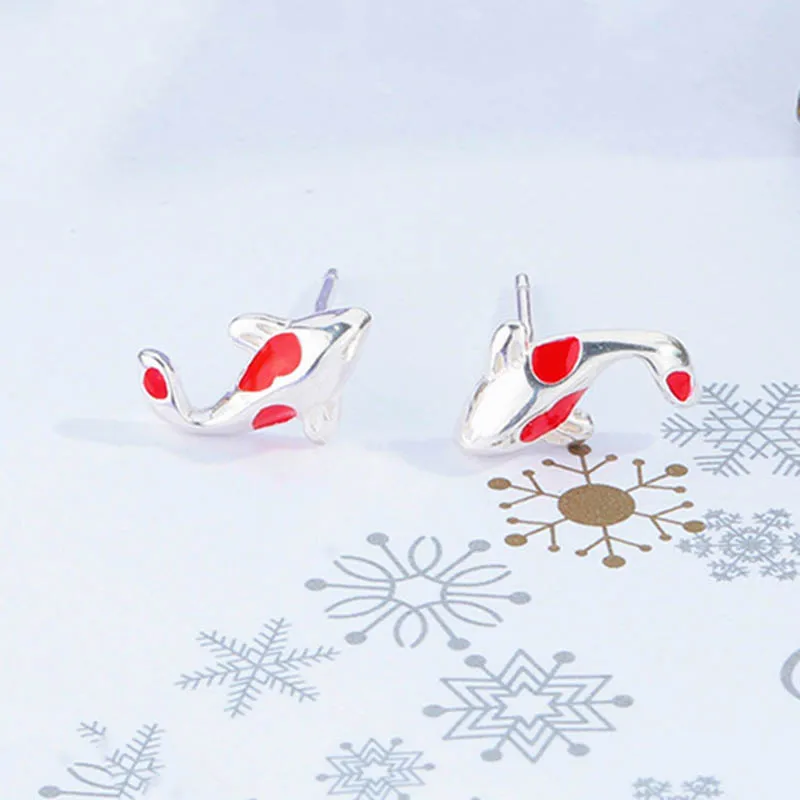 

925 Sterling Silver Koi Stud Earrings Cute Red Enamel Goldfish Small Earrings for Women Gifts Everyday Jewelry
