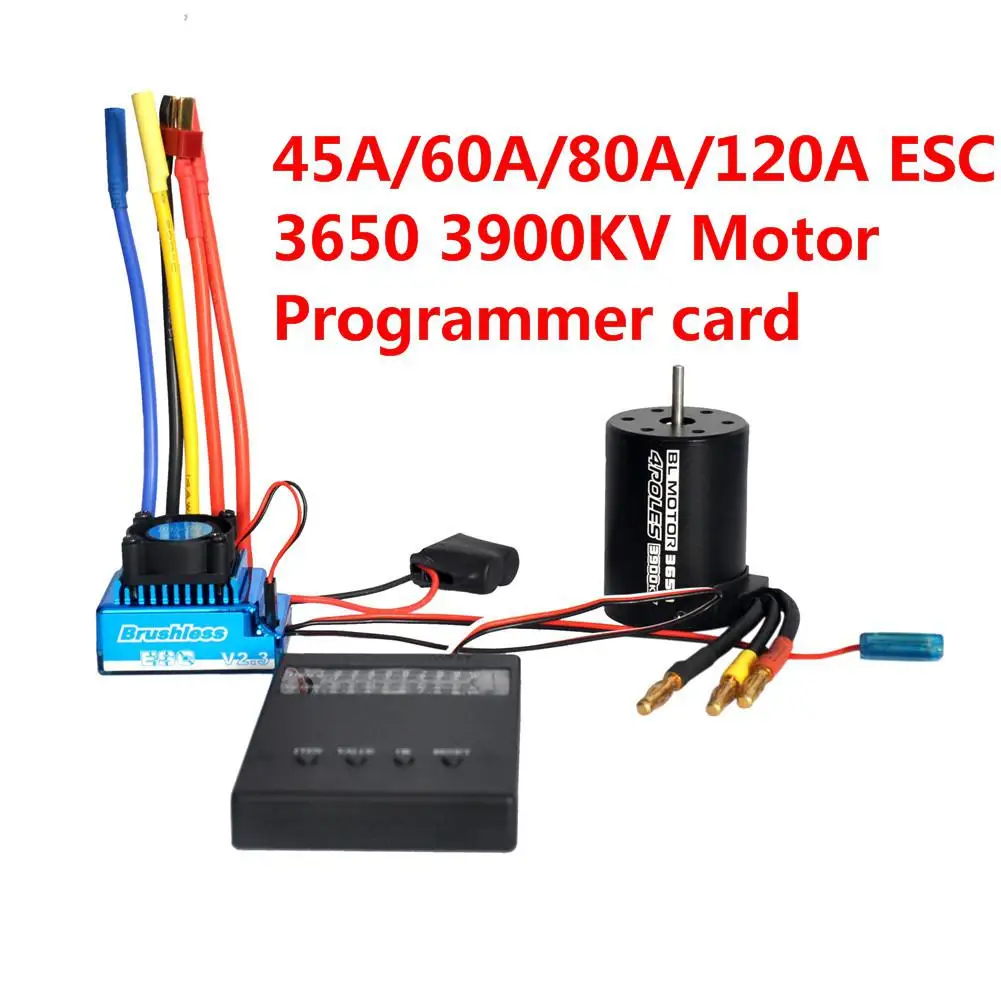 3650 3900KV бесщеточный двигатель 45A 60A 80A 120A ESC с программным автомобилем Combo для 1/8 1/10