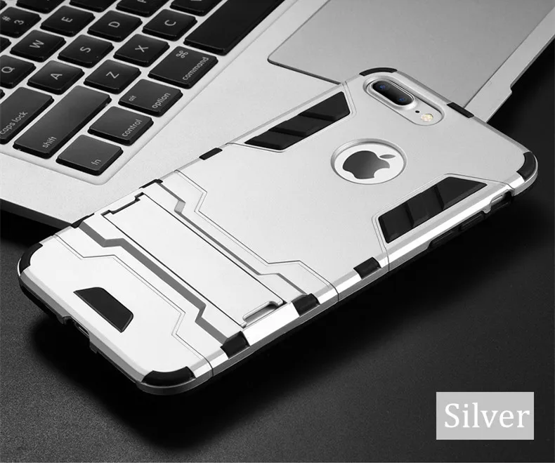 Роскошный защитный чехол-подставка для телефона iPhone 7, 8, 6, 6S Plus, X, S, XS, Гибридный ТПУ+ Жесткий ПК, ударопрочный чехол на заднюю панель для iphone 5, 5S, SE - Цвет: Silver