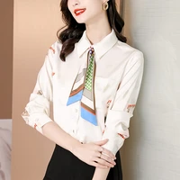 early autumn letter printed casual shirts chiffon straight lapel long sleeve women blouse tops 2xl work wear tops