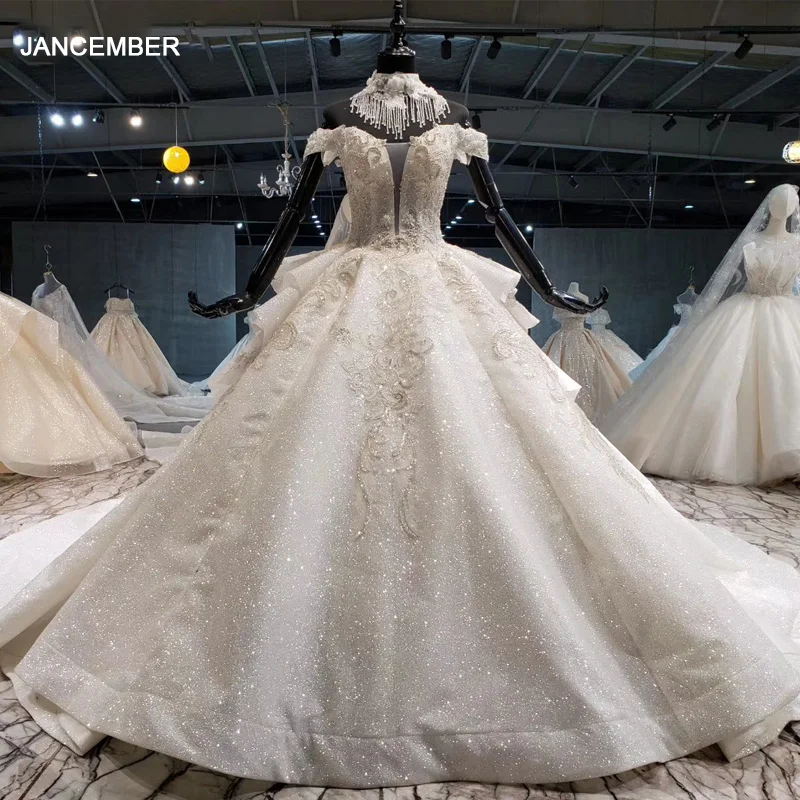 HTL1067 блестящие свадебные платья роскошное бальное платье невесты с воротником и