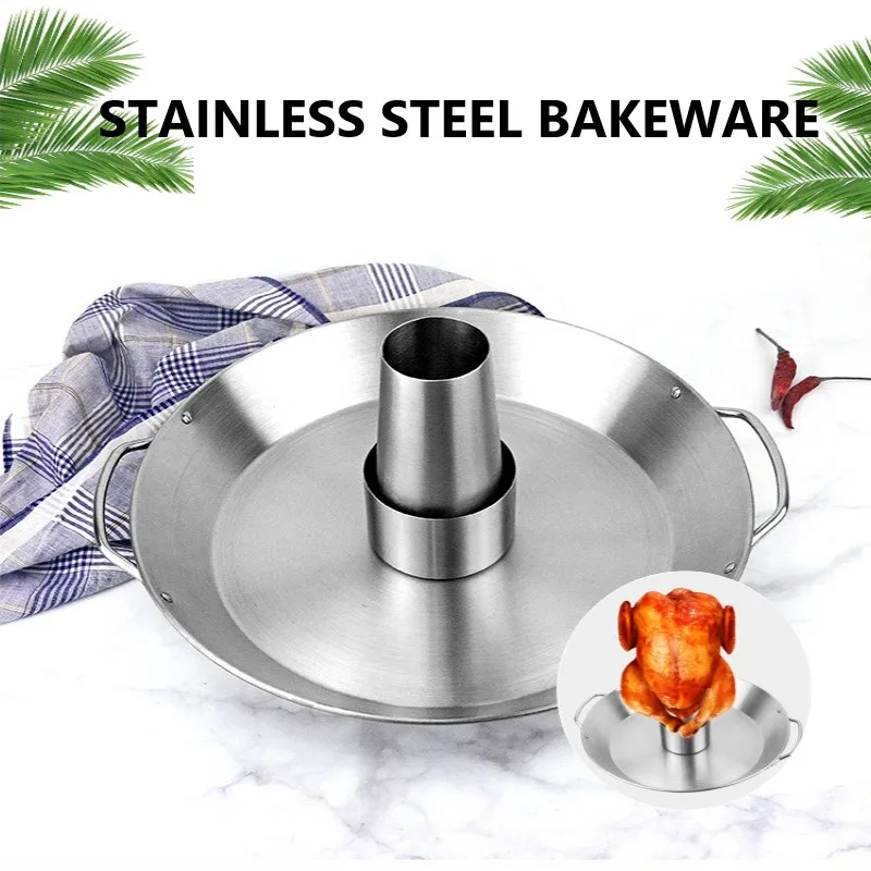 

Stainless Steel Roast Chicken Pan Non-Stick Barbecue Pan Removable Round Cone Baking Pan Outdoor Picnic BBQ Utensils For Kitchen
