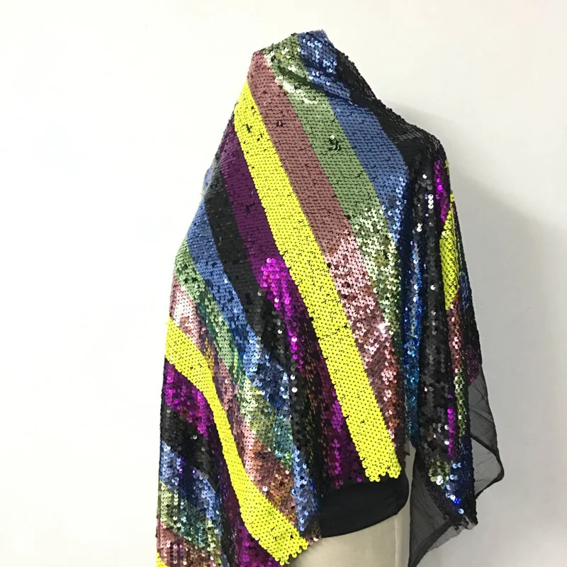 

GLace 1Y/lot Rainbow sequins fabric glitter sewing mesh women dress performance costume accessories TX1517
