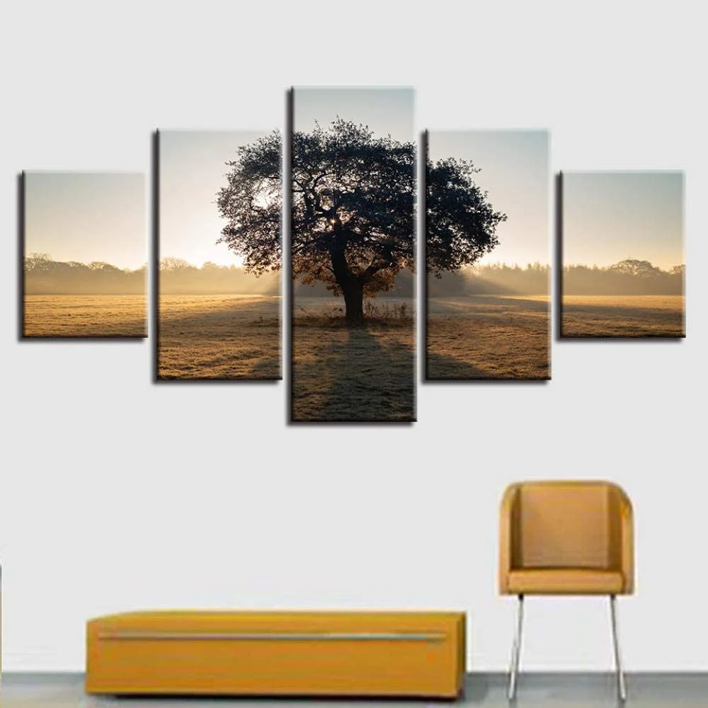 

Canvas Wall Art 5 Piece Paintings Desert Green Tree Scenery Modular Pictures Home Decor Posters Modern Living Decoration Prints