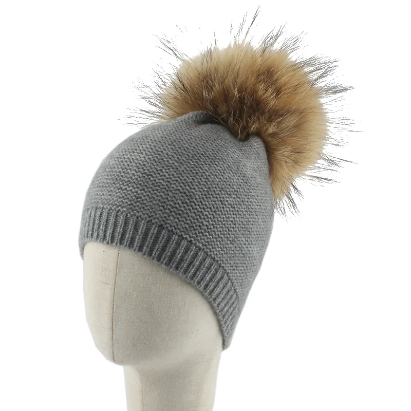 Детская шапка осенне зимняя для детей мальчиков и девочек натуральный мех помпон