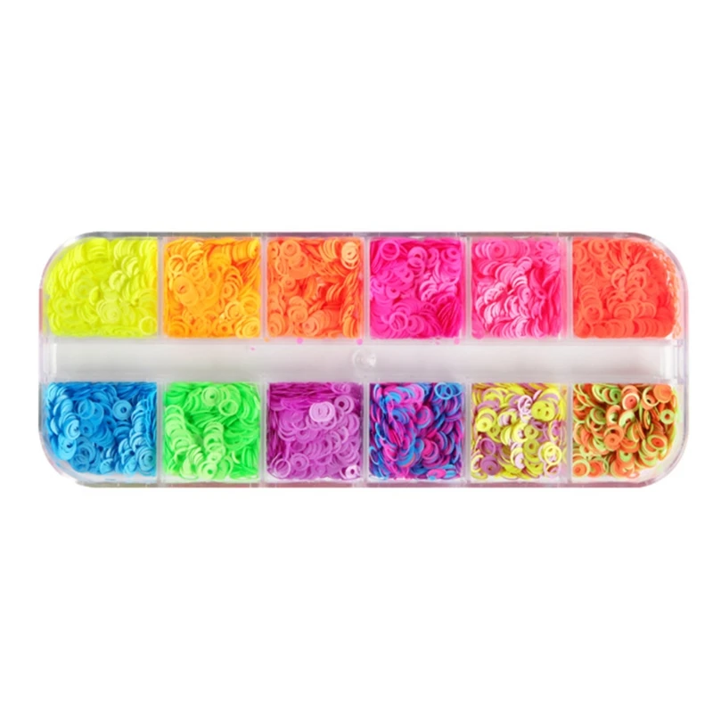 

N7MF 12 Grids/Box Fluorescent Bubble Sequins Epoxy Resin Glitter Filling Hollow Round Shape Slime Slices Neon Nail Art Flakes