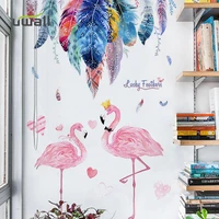 nortic flamingo colorful feather wall stickers home decor living room bedroom background wall decoration self adhesive sticker