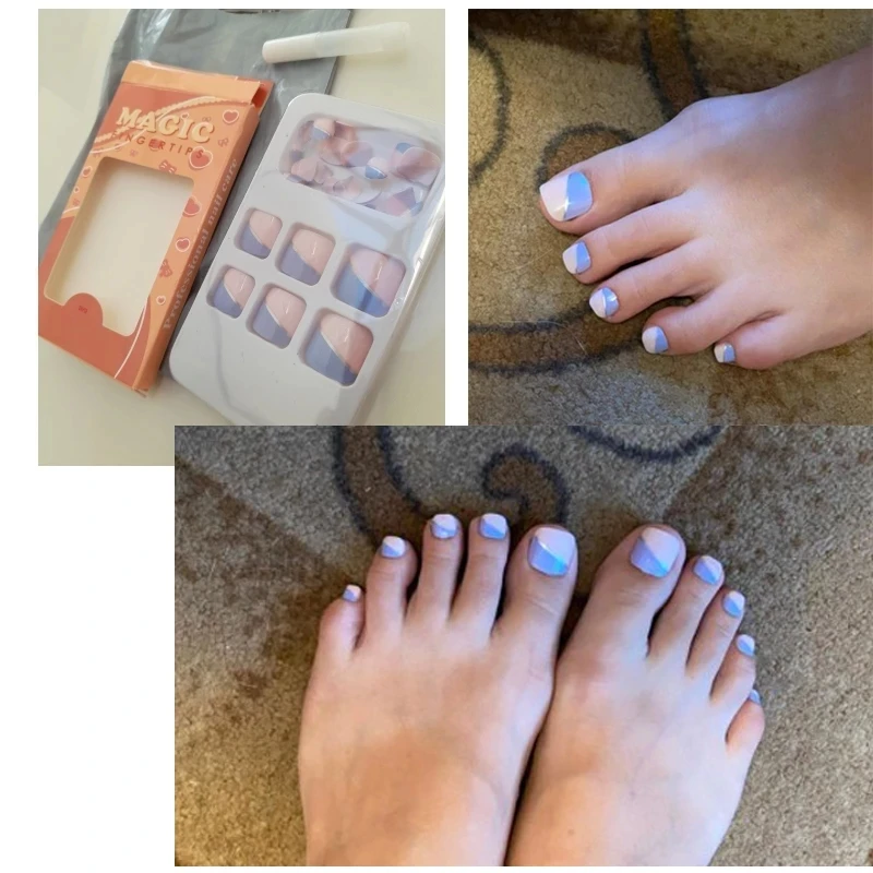 Накладные ногти с клеем 24 шт. лето накладные для пальцев ног простые съемные