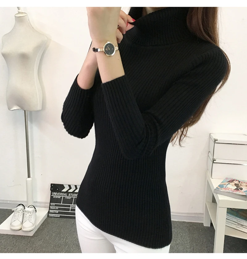 2021 Winter Women Turtleneck Basic Solid Slim Sweater Knitted Jumper Pullovers Sweaters | Женская одежда