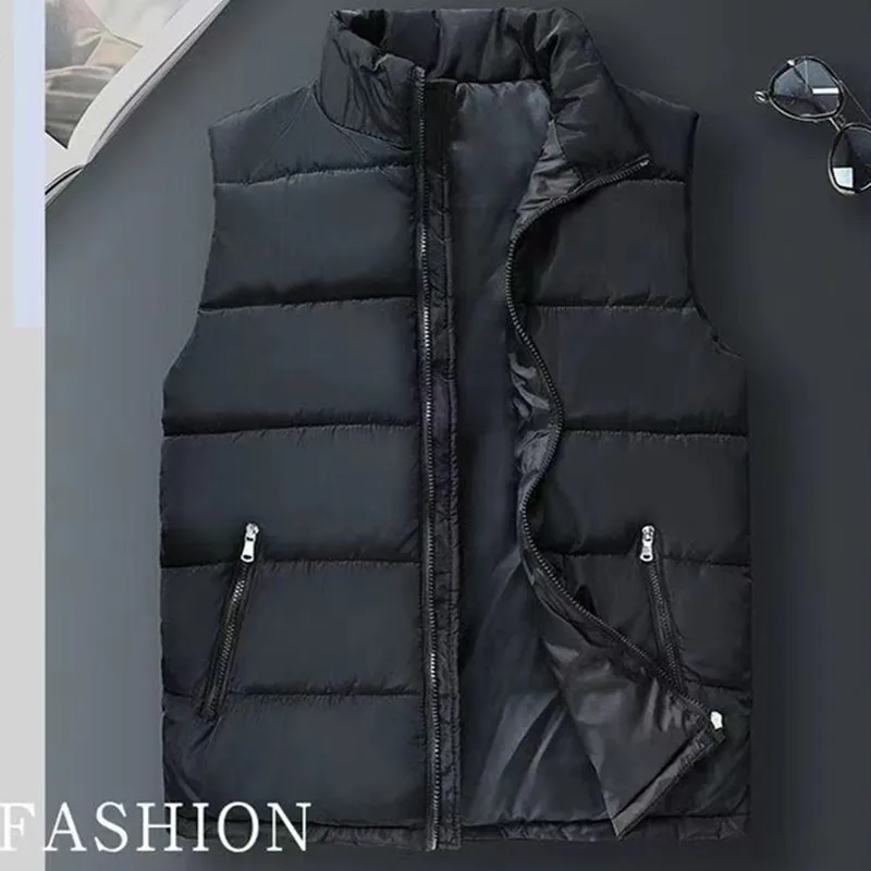 

Fashion Autumn Winter Men Solid Loose Vest Drawstring Stand Collar Long Vest Jacket Cotton Padded Women Windproof Warm Waistcoat