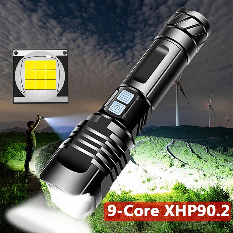 XHP90.2 9 ядерный Мощный тактический светодиодный фонарик высокого качества XHP70.2 масштабируемый Usb