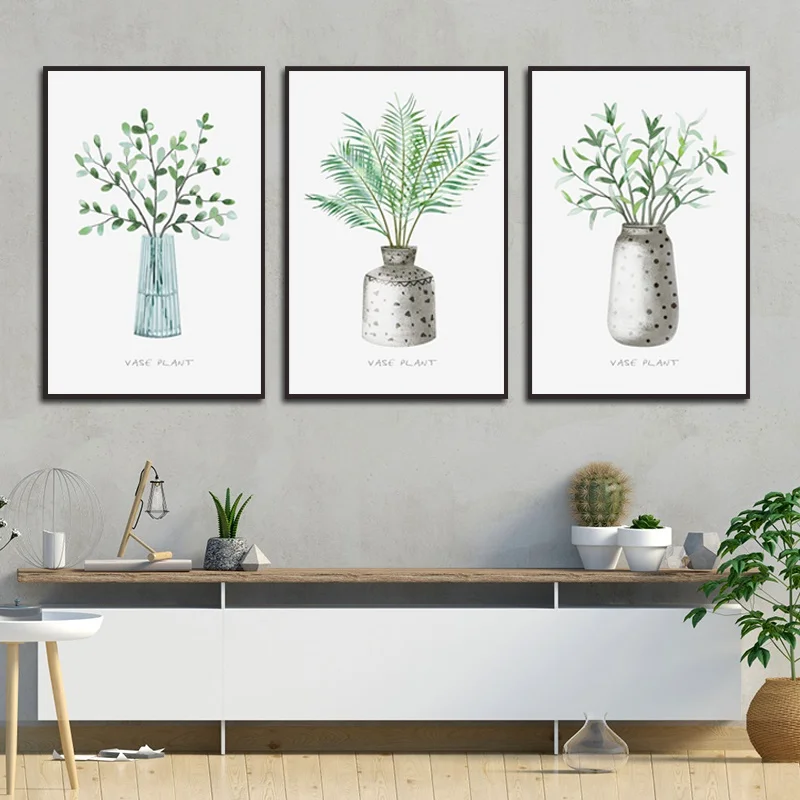 

Nordic Canvas Painting Wall Art Poster Modern Minimalist Plant Green Leaves Mural Home Decor Living Room Bedroom Without Frame