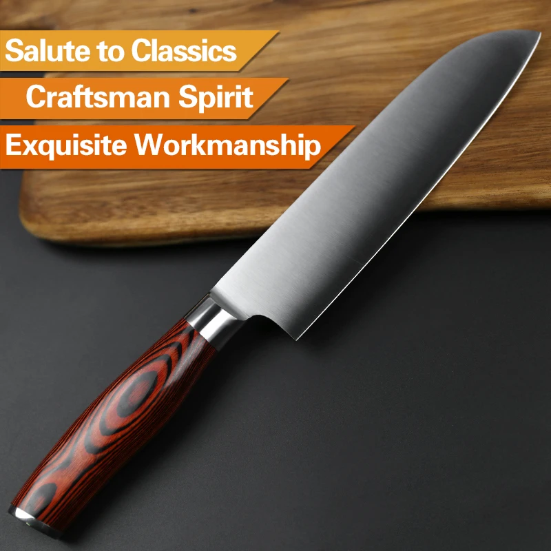 XINZUO 7 ''дюймовый нож Santoku немецкий 3 слоя 440C плакированный стальной нож из нержавеющей стали японский стиль шеф-повара с деревянной ручкой Pakka