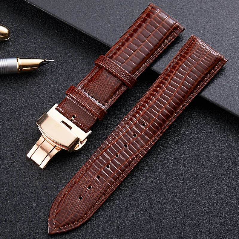 2020 Leather Fish Pattern Leather Band Soft Double Press Butterfly Buckle Strap Metal Buckle Pin Buckle 16mm18mm20mm22mm