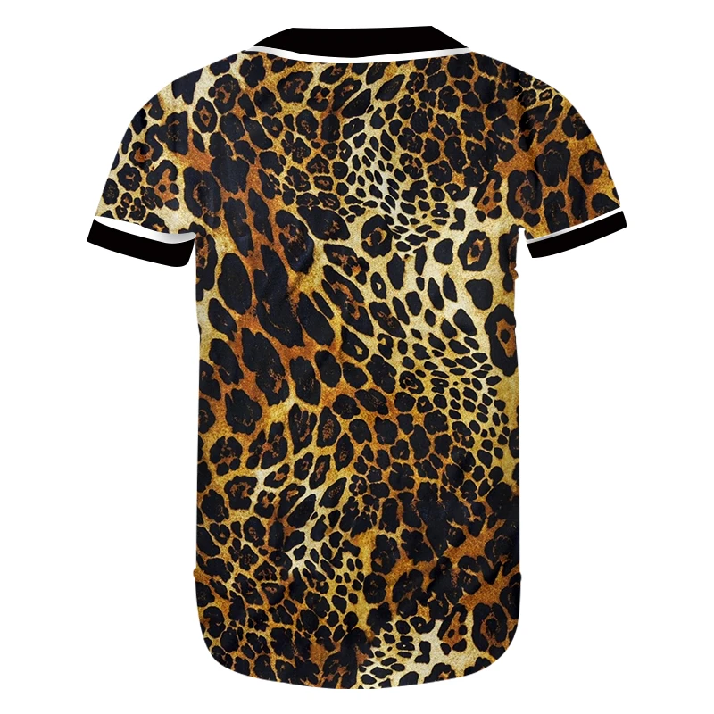 

UJWI Leopard Print Sexy Summer Short-sleeved Baseball Uniform Men's Plus Size 3D Digital Printing Sports Clothing Button Coat