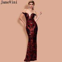 janevini 2020 fashion women prom dresses long vintage black red mermaid evening gowns off shoulder sequined formal party wear