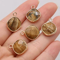 natural gem picture stone gilded edge pendant handmade crafts diy charm necklace bracelet earrings jewelry accessory gift making