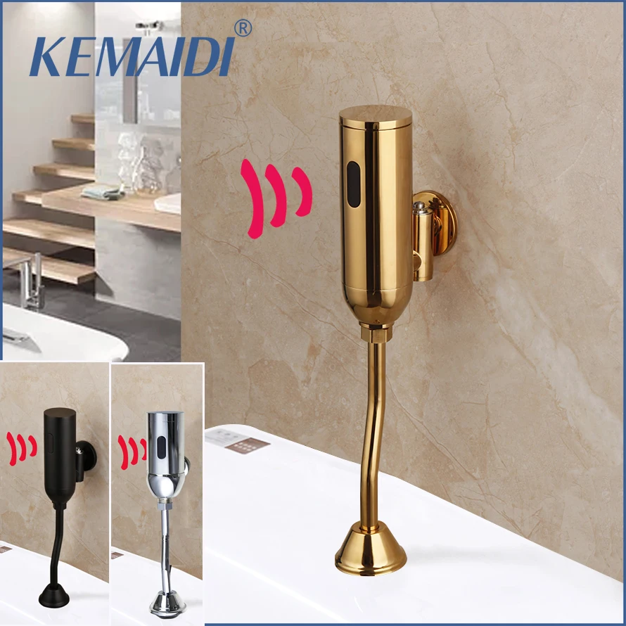 KEMAIDI Bathoom Sensor Urinal Bathroom Gold Black Toilet Automatic Flush Valve Sensor Urinal Wall Mounted Touch Faucet Urinal