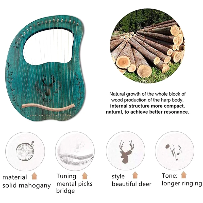 

Cega Lyre Harp,19 String Mahogany Lye Harp with Carry Bag Lyre 19 String Unique Patterns Carved Phonetic Symbols