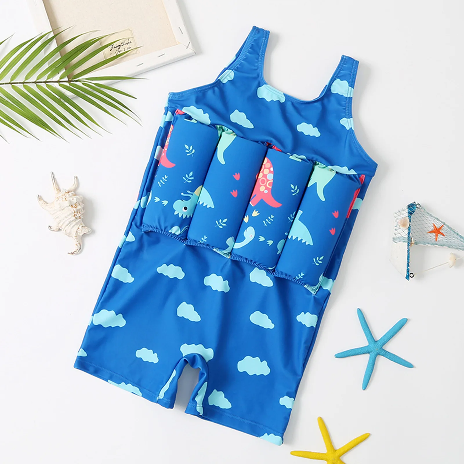 Детский раздельный купальник с мультяшным динозавром съемные плавучие палочки