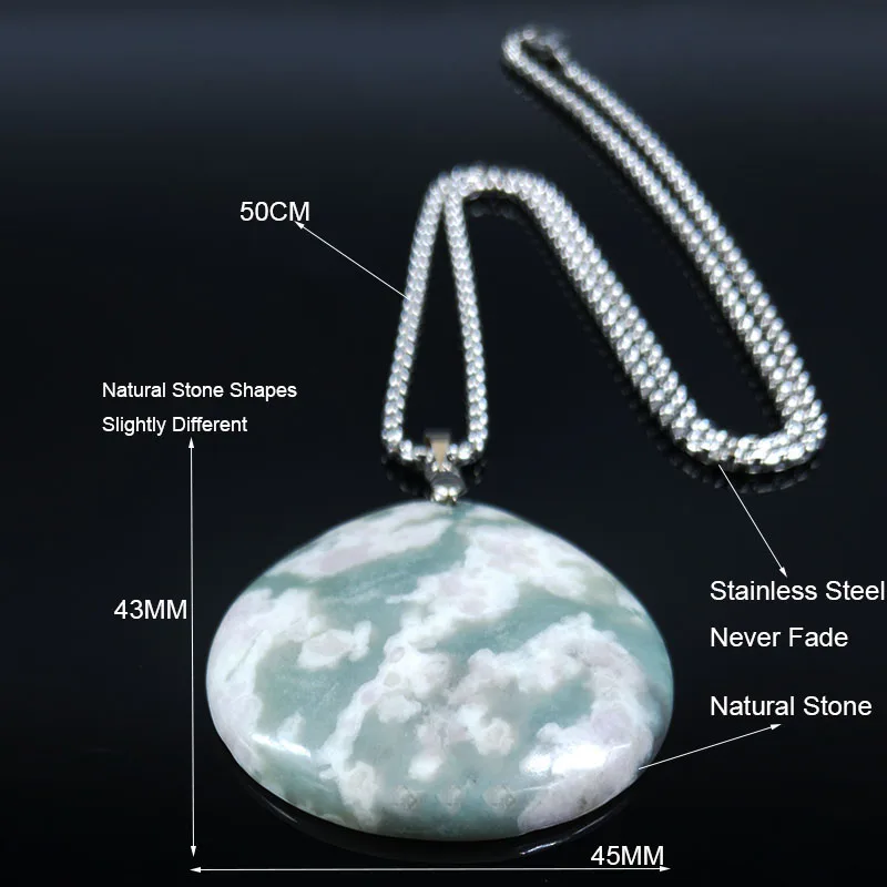

2021 Natural Stone Stainless Steel Necklace Women/Men Silver Color Chain Necklaces & Pendants Jewelry colar feminino NE59S04