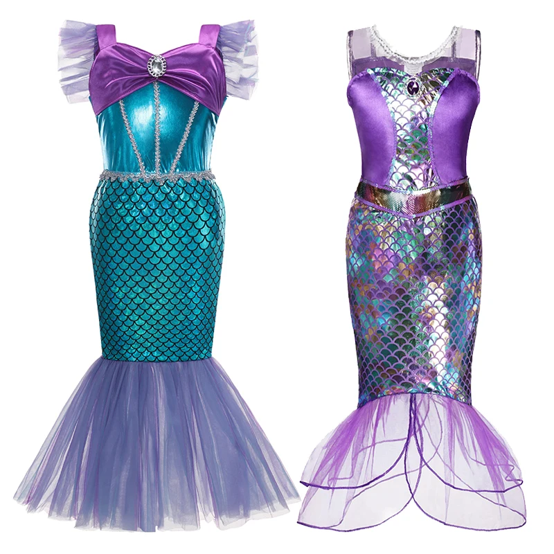 Mermaid Ariel Princess Girl Dress Cosplay Costumes for Kids Baby Up Sets Children Halloween Clothing | Детская одежда и обувь