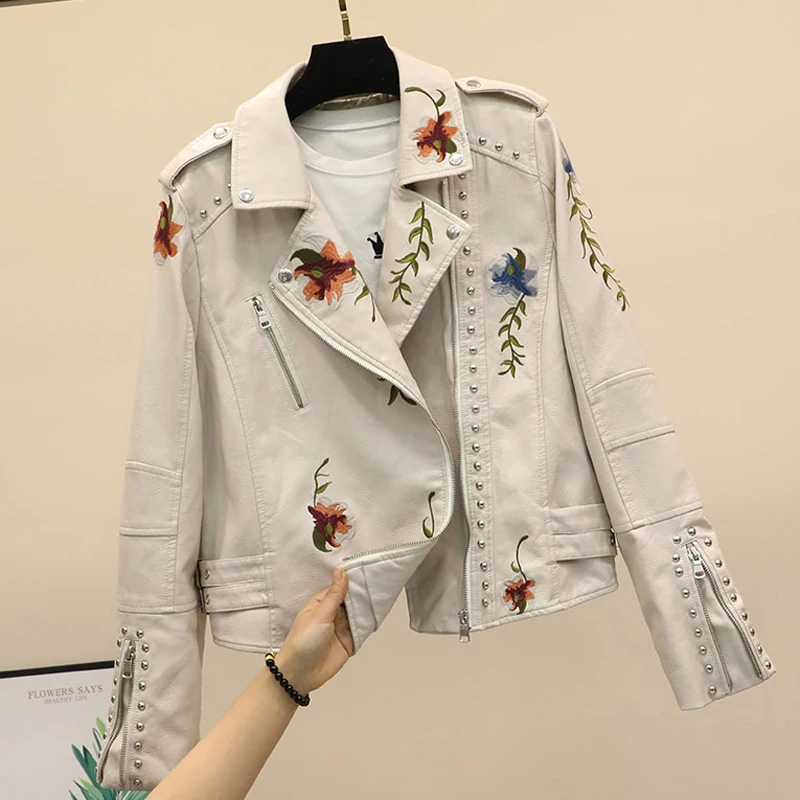 Sungtin Высококачественная куртка из искусственной кожи с заклепками вышивкой