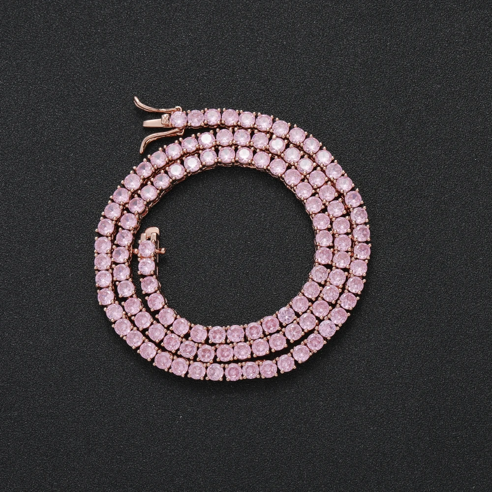 Цепочка для тенниса BC201 с розовым фианитом 4 мм 16 дюймов 18