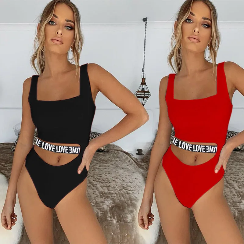 Полое сексуальное цельное бикини женский купальник с надписью LOVE однотонное 2020