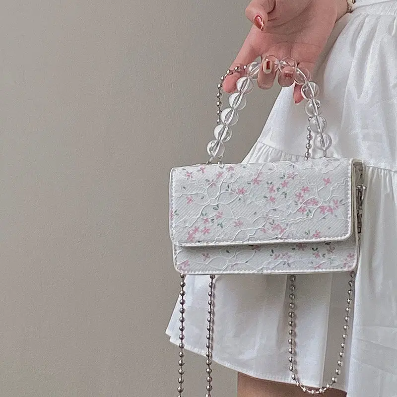 

Shoulder Bag Female Designer Crossbody Bag Women Handbag Purse Retro Chain Backpack Beaded Floral Fashion 2021 PU Leather Simple