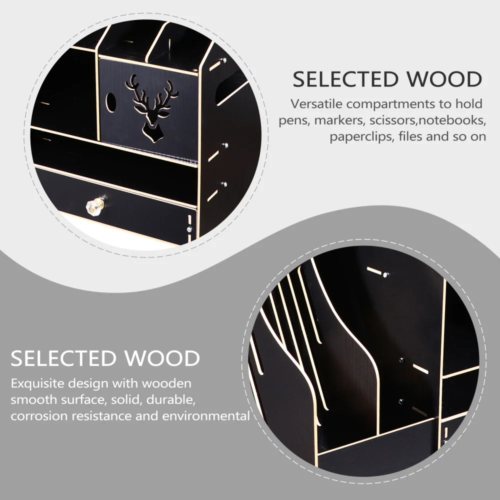 

1pc Multi-Layer Finishing Rack Wooden Book Stand Desktop Storage Box for Office