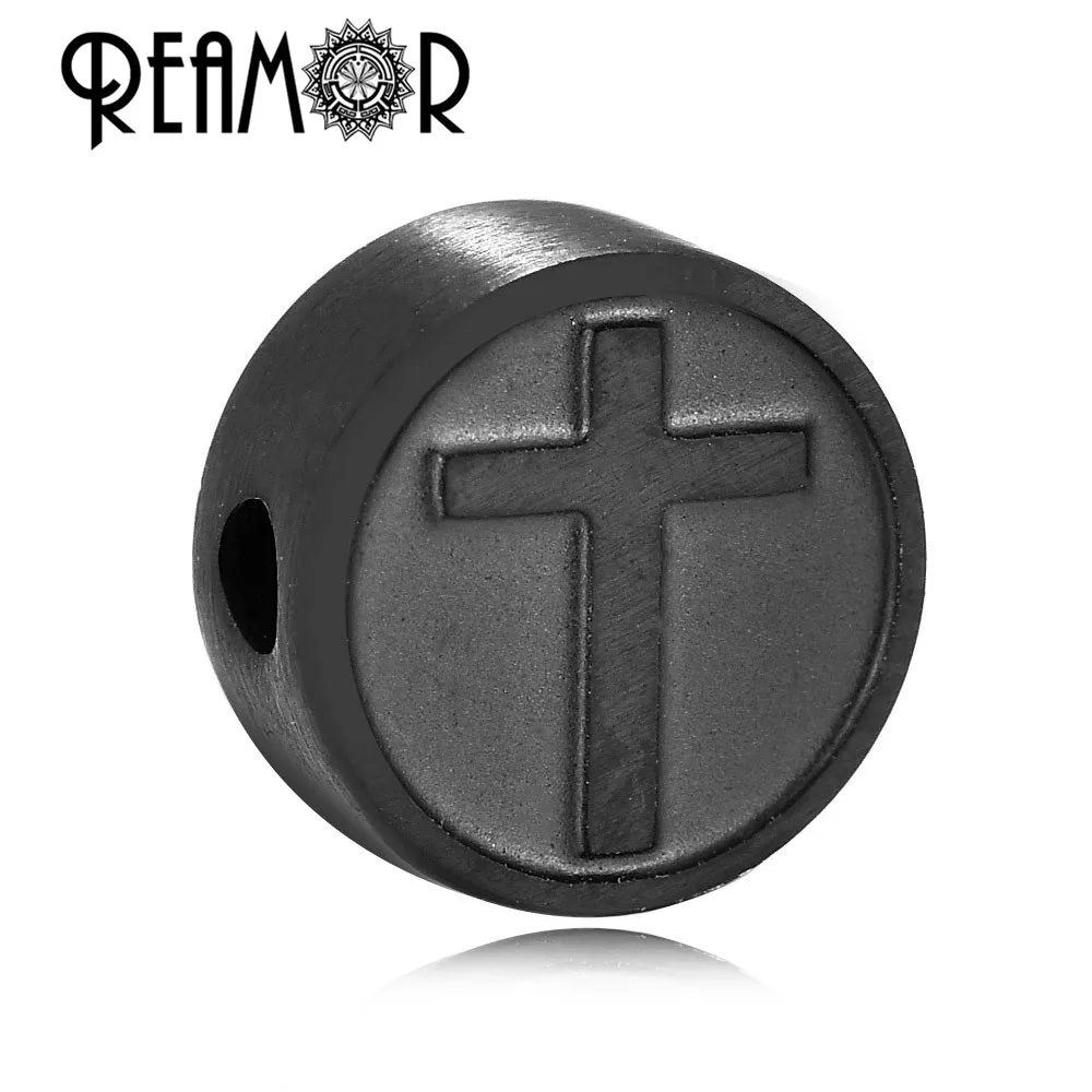 REAMOR Luxury Black Golden Plated Round Cross Beads 316l Stainless Steel Spacer For DIY Beaded Bracelets Jewelry Making | Украшения и