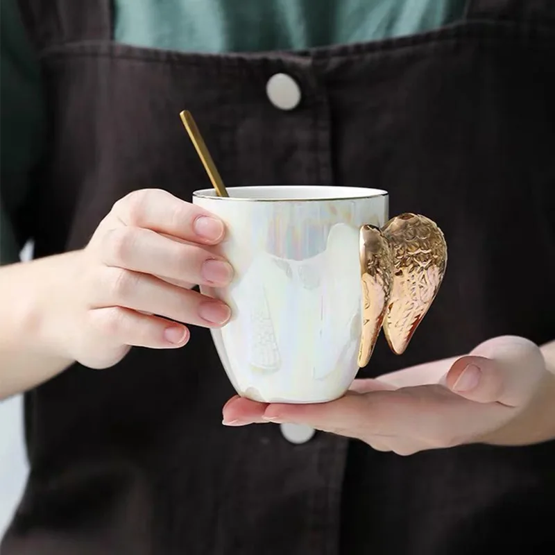 

Angel Wings Creative Ceramic Mark Cup Golden Wings Personalized Ceramic Coffee Cup Creative Couple Gift