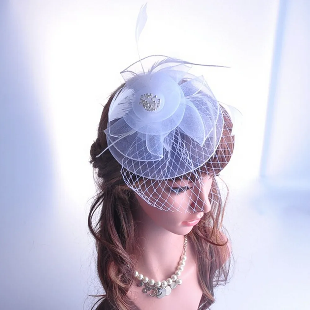 Женская шляпка с перьями элегантная кружевная для свадьбы и вечеринки сетчатыми