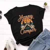 new summer womens loose fashion simple thin round neck short sleeve cotton harajuku t shirt womens top happy campen