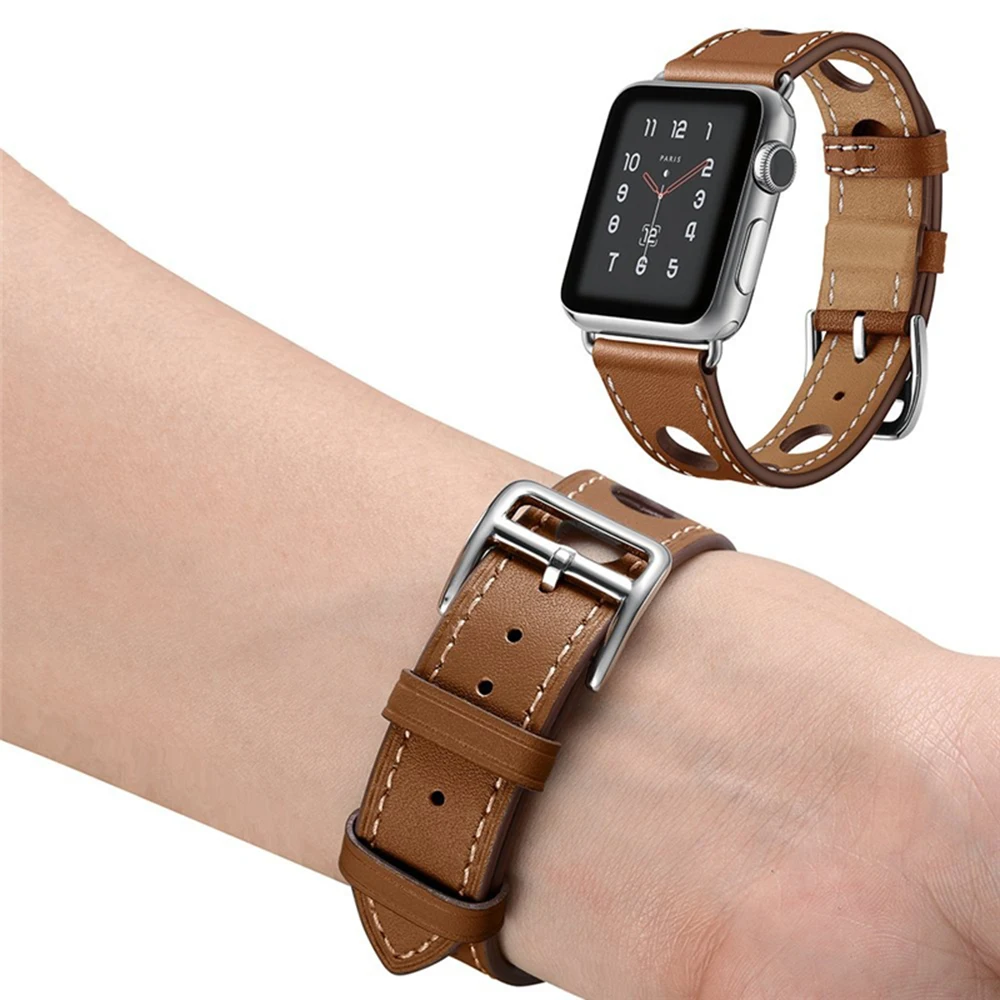 Последняя модель ремешка для Apple Watch Series 3 2 1 38 мм 42 мягкий три отверстия кожаный