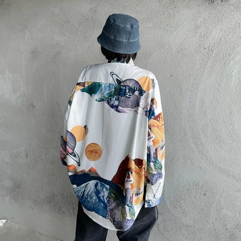 

Women'S Blouse 2021 Spring Summer Plus Size Blouse Interstellar Print Harajuku Shirt Lapel Single Breasted Pocket Clothing Chic