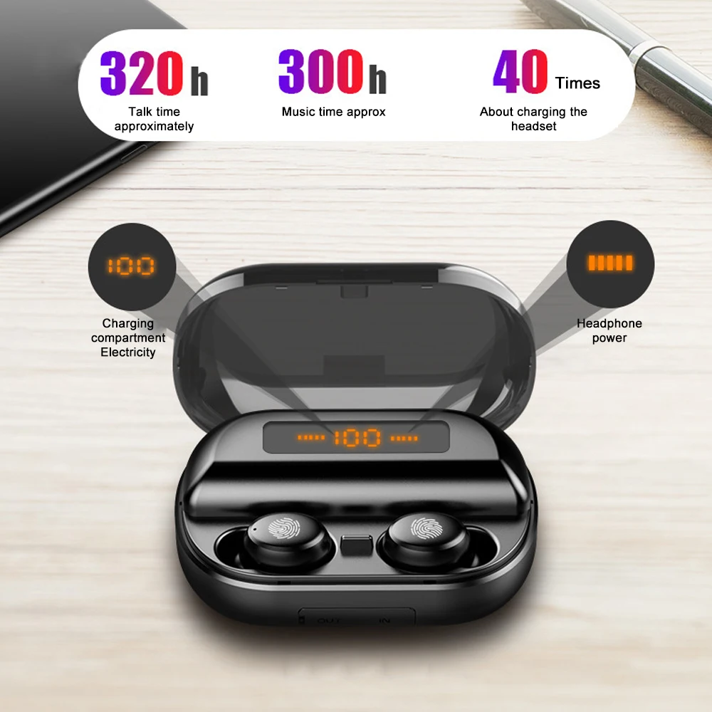 TWS 5,0 Bluetooth 8D стерео наушники IPX7 водонепроницаемые спортивные Беспроводные наушники с 4000 мАч Внешний аккумулятор светодиодный дисплей