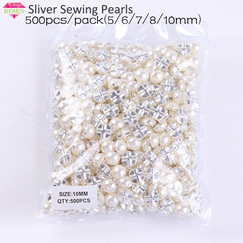 Бесплатная доставка RESEN серебряные Швейные жемчужные бусины 5/6/7/8/10 мм пришивные
