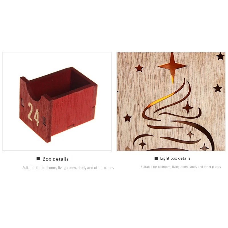 

Christmas Wooden Advent Calendar Countdown Decoration 24 Drawers LED Light Ornament