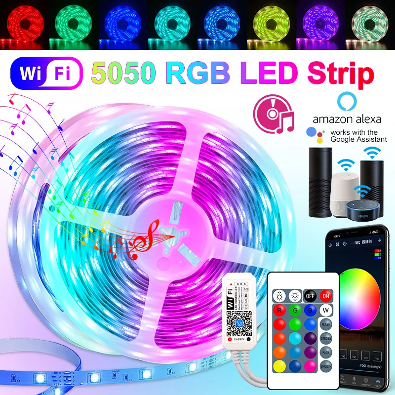 

30M 25M WIFI RGB LED Strip Light 2835 10M 5M LED Lights SMD 5050 rgb Leds tape diode ribbon Flexible Wateproof Adapter