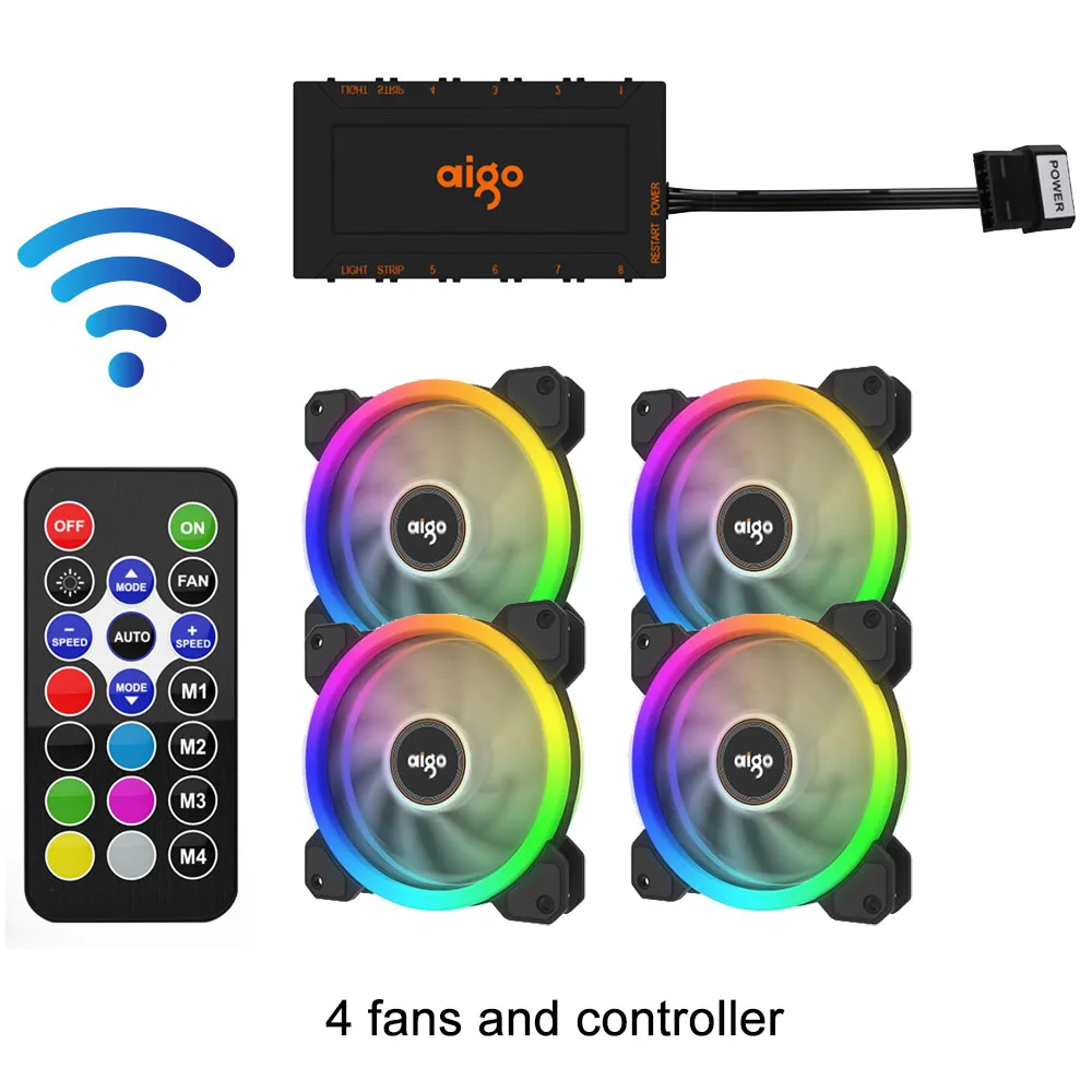 4 fans and IR Remote Чехол для компьютера darkFlash Aigo DR12 вентилятор охлаждающий вентилятор для ПК светильник RGB регулируемый светодиодный 120 мм тихий+ ИК пульт дистанционного управления кулер вентиляторы процессор игровой чехол - Цвет лезвия: 4 fans and IR Remote