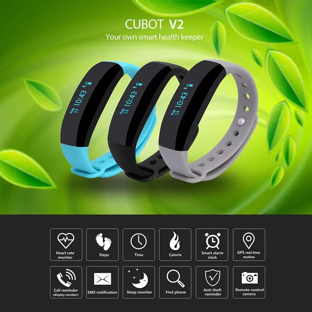CUBOT V2 Multifunctional 0.88 Inch OLED Screen Smart Band Heart Rate Monitoring TPU Bracelet | Электроника